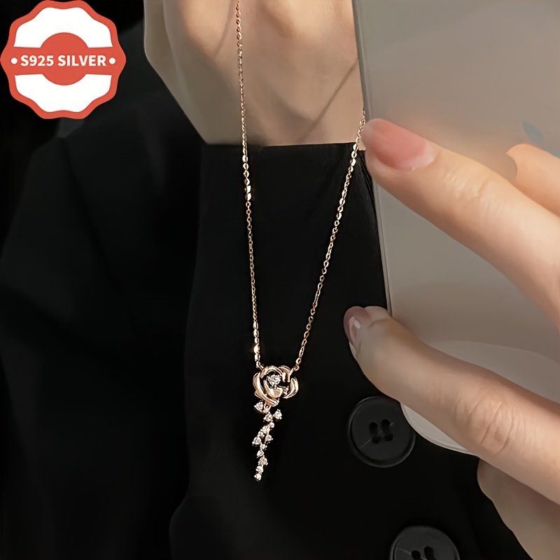 Women's 925 Silver Vintage Rose Flower Necklace